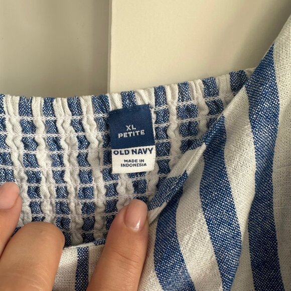 Fit & Flare Blue & White Striped Linen-Blend Midi Tank Dress XL Petite - Picture 4 of 9